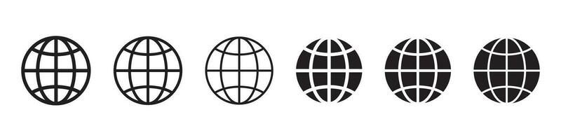 Globe icon, WWW world wide web set site symbol, Internet collection icon, website address globe, flat and outline signs. vector
