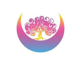 Beautiful Abstract Colorful wall decoration wallpaper crescent moon with ancient tree vector