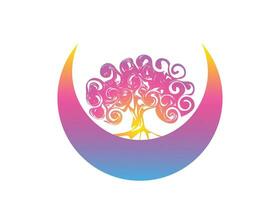 Beautiful Abstract Colorful wall decoration wallpaper crescent moon with ancient tree vector