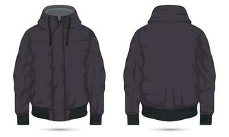 hooded bomber jacket template front and back view vector