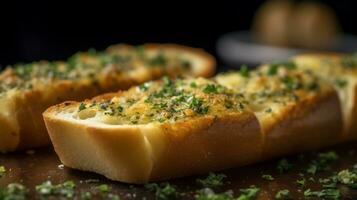 Freshly Baked Homemade Garlic Bread with a Mouthwatering Fragrance, Generative AI photo