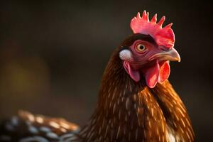 cabeza gallina en pollo granja. creado con generativo ai foto