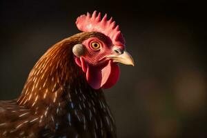 cabeza gallina en pollo granja. creado con generativo ai foto