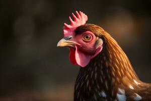 cabeza gallina en pollo granja. creado con generativo ai foto