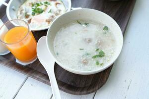 Minced pork porridge Breakfast for tourists photo