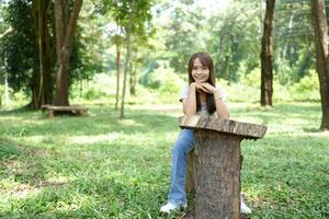 world saving concept Female tourists are happy amidst nature photo