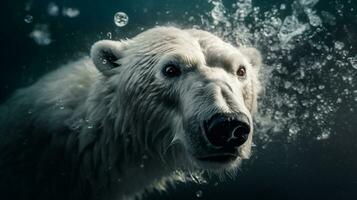 an arctic polar bear as it dives in the sea, Generative AI photo