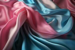 Smooth and Soft pink and  blue Satin Silk Background. Generative AI photo