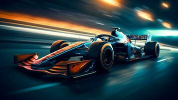 High-speed luxury Formula1 car running on a modern racetrack. created with Generative AI photo