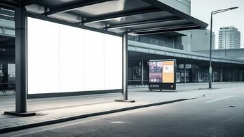 digital medios de comunicación blanco cartelera a autobús estación letrero para producto anuncio y diseño. creado con generativo ai foto