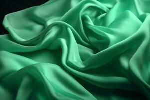 Smooth and Soft Green Satin Silk Background. Generative AI photo