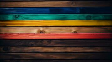 vibrante arco iris de madera tablones antecedentes vistoso texturizado madera para diseño y decoración. creado con generativo ai foto