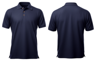 plain navy or dark blue polo t-shirt mockup design. front and back views. isolated on transparent background. generative ai png