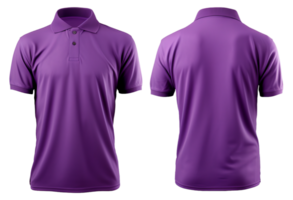 plain purple polo t-shirt mockup design. front and back views. isolated on transparent background. generative ai png