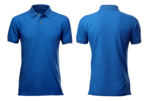 plain blue polo t-shirt mockup design. front and back views. isolated on transparent background. generative ai png