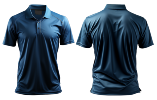 plain navy or dark blue polo t-shirt mockup design, front and back view. isolated on transparent background. generative ai png
