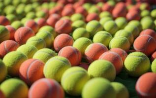 Tennis balls on the court. Close-up. Selective focus. AI Generative photo