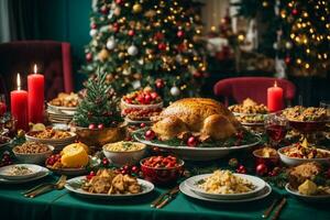Navidad asado Turquía con arándanos y naranjas en rústico de madera mesa, ai generativo foto