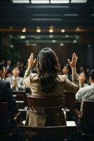 Businesswoman in front of a group of people in the conference room, AI Generative photo