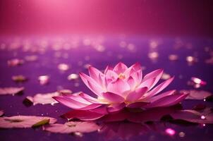 Pink lotus on purple background with bokeh lights and sparkles, AI Generative photo