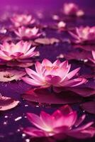 Pink lotus on purple background with bokeh lights and sparkles, AI Generative photo