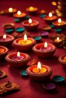 Diwali or Deepavali - Clay Diya lamps lit during Diwali celebration in India. AI Generative photo