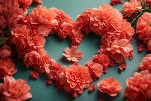 Heart made of beautiful flowers on color background. Valentine's Day celebration, AI Generative photo