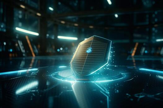 Generative AI. Futuristic Data Shield The Background of Safety Technology and Secure Data Connections photo