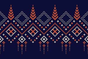 Indigo navy blue geometric traditional ethnic pattern Ikat seamless pattern border abstract design for fabric print cloth dress carpet curtains and sarong Aztec African Indian Indonesian vector