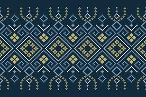 Indigo navy blue geometric traditional ethnic pattern Ikat seamless pattern border abstract design for fabric print cloth dress carpet curtains and sarong Aztec African Indian Indonesian vector