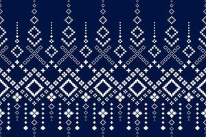 Indigo navy blue geometric traditional ethnic pattern Ikat seamless pattern border abstract design for fabric print cloth dress carpet curtains and sarong Aztec African Indian Indonesian vector