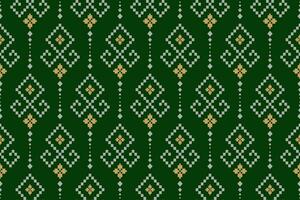 Green Cross stitch colorful geometric traditional ethnic pattern Ikat seamless pattern border abstract design for fabric print cloth dress carpet curtains and sarong Aztec African Indian Indonesian vector