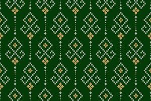 Green Cross stitch colorful geometric traditional ethnic pattern Ikat seamless pattern border abstract design for fabric print cloth dress carpet curtains and sarong Aztec African Indian Indonesian vector