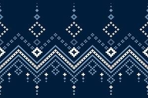 Indigo navy blue geometric traditional ethnic pattern Ikat seamless pattern border abstract design for fabric print cloth dress carpet curtains and sarong Aztec African Indian Indonesian vector