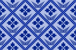 Indigo navy blue geometric traditional ethnic pattern Ikat seamless pattern border abstract design for fabric print cloth dress carpet curtains and sarong Aztec African Indian Indonesian vector