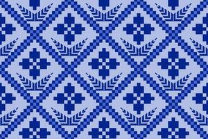 Indigo navy blue geometric traditional ethnic pattern Ikat seamless pattern border abstract design for fabric print cloth dress carpet curtains and sarong Aztec African Indian Indonesian vector