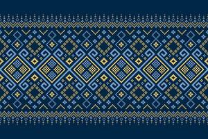 Indigo navy blue geometric traditional ethnic pattern Ikat seamless pattern border abstract design for fabric print cloth dress carpet curtains and sarong Aztec African Indian Indonesian vector