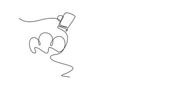 Animated self drawing of continuous line draw young happy and energetic business man throwing briefcase jumping over the cloud. Business success celebration concept. Full length single line animation video