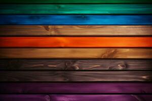 vibrante arco iris de madera tablones antecedentes vistoso texturizado madera para diseño y decoración. creado con generativo ai foto