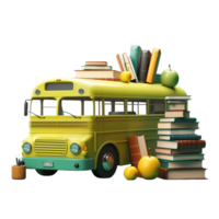 School bus with book on a transparent background AI Generative png