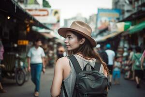 Young Female Tourist in Bangkok Exploring the City's, Generative AI photo