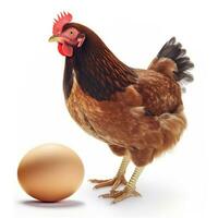 Hen and Egg on white background. created with Generative AI photo