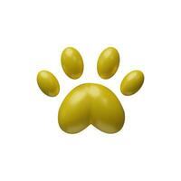 Realistic 3d render pet paw. Animal pet foot of dogs, puppy. Cute veterinary symbol. Vector illustration in plasticine style. Footprint shape design