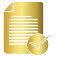 dorado documento y oro cheque marca cheque marca Lista de Verificación etiqueta png