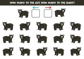 Left or right with cute cartoon black bear. Logical worksheet for preschoolers. vector