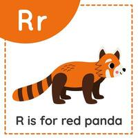 Learning English alphabet for kids. Letter R. Cute cartoon red panda. vector