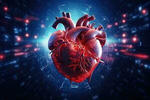 Digital illustration of  heart  in colour  background. 3d rendering, Human heart on blue background. 3d rendering, 3d illustration, AI Generated photo