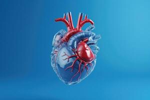 Human heart on blue background. 3d illustration. 3d rendering, Human heart on blue background. 3d rendering, 3d illustration, AI Generated photo