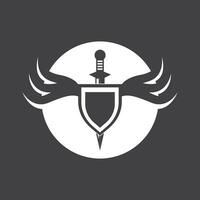 Shield wars with Sword logo design vector illustration