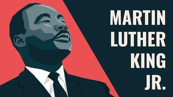 Vector illustration of Martin Luther King Jr. with white text on a red and black color background. Suitable for posters and backgrounds.